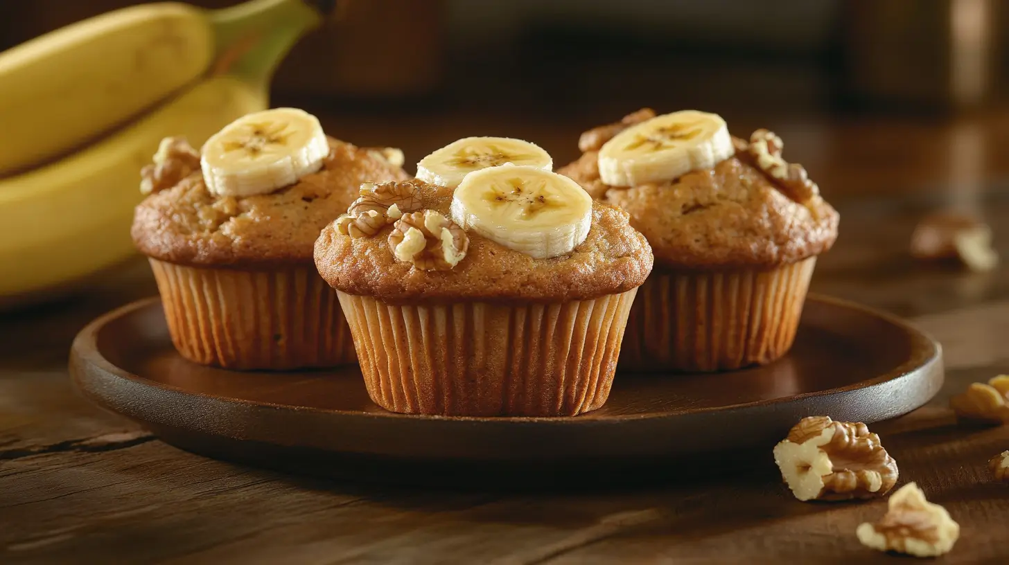 Freshly baked banana muffins with Chiquita banana slices