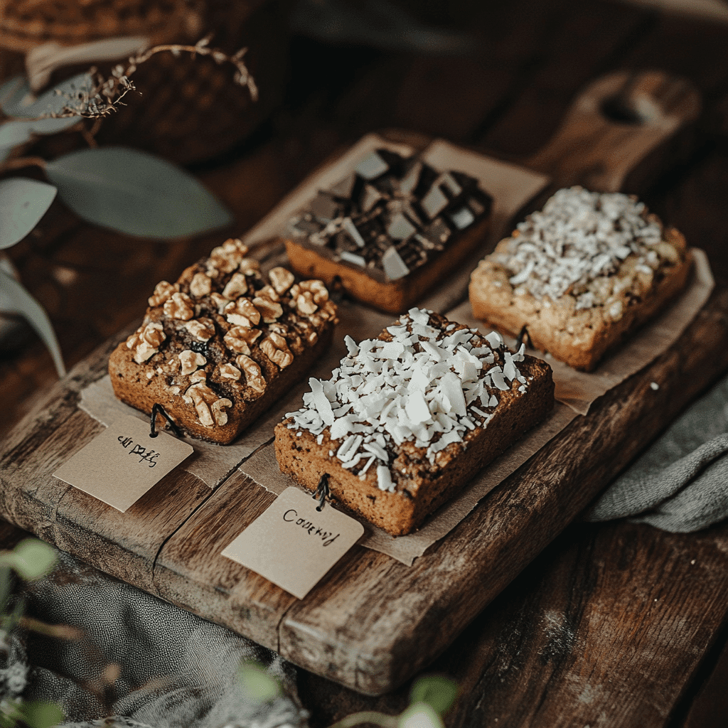 Different banana bread cookie variations with toppings
