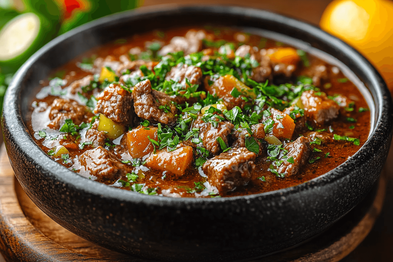 A delicious serving of Italian beef sauce with fresh herbs.