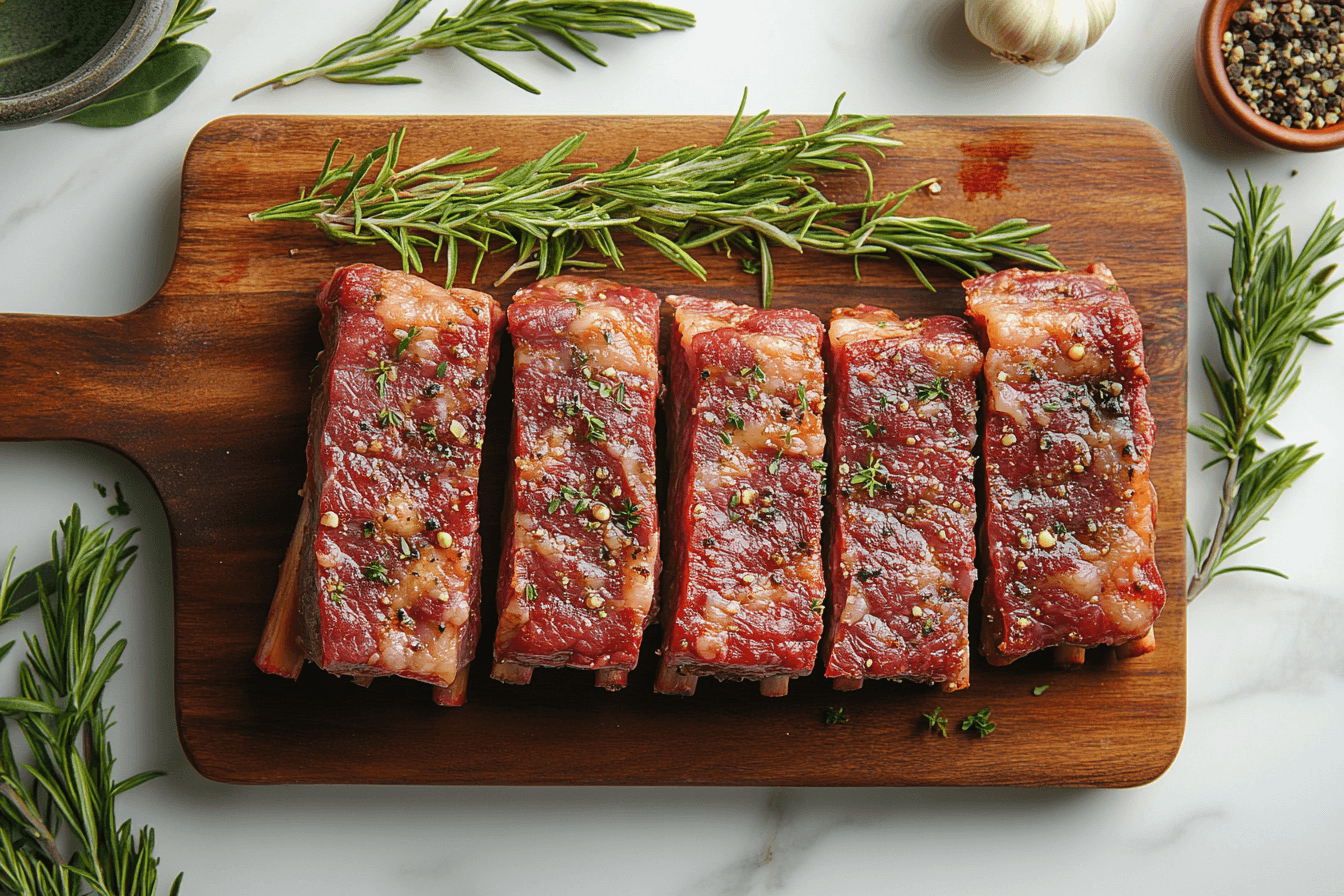 Juicy and tender ribs cooked in a slow cooker with a golden caramelized glaze on top