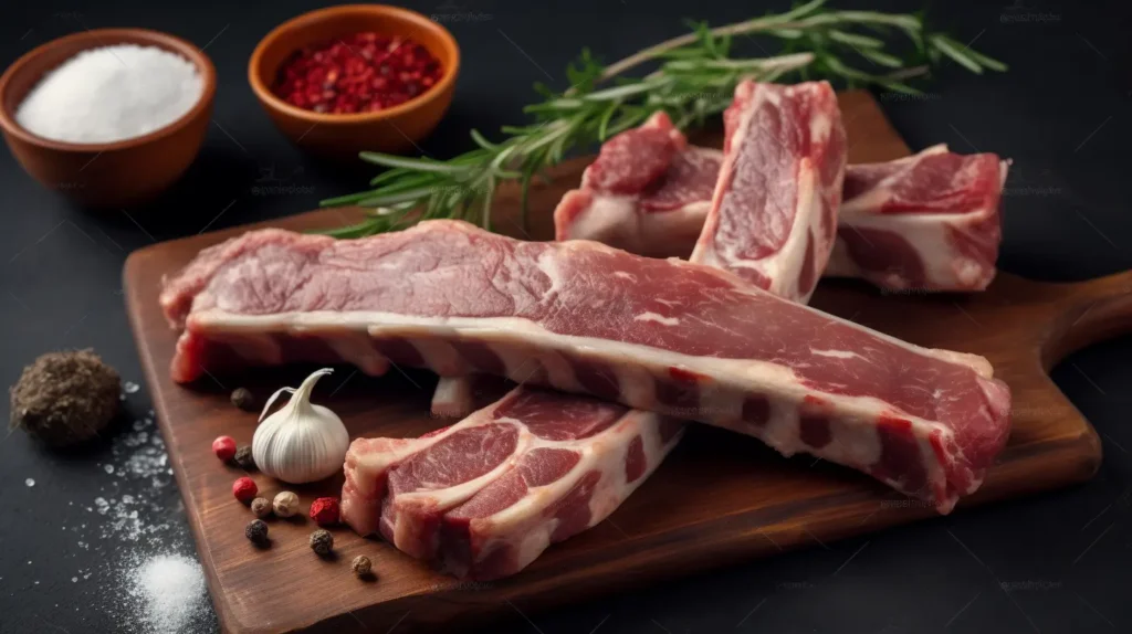 Baby back ribs being seasoned with a dry rub.