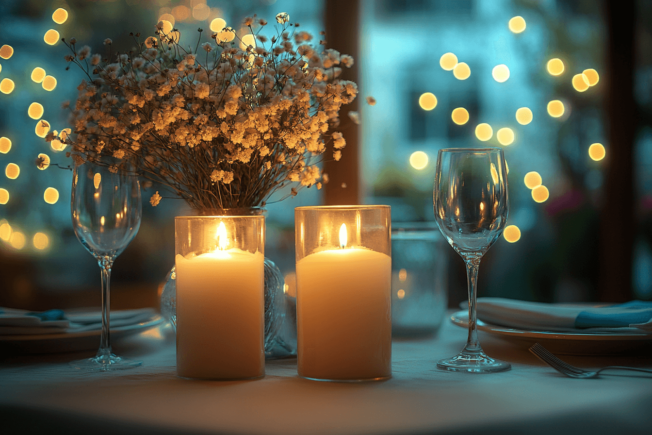 Romantic candlelight dinner for two.