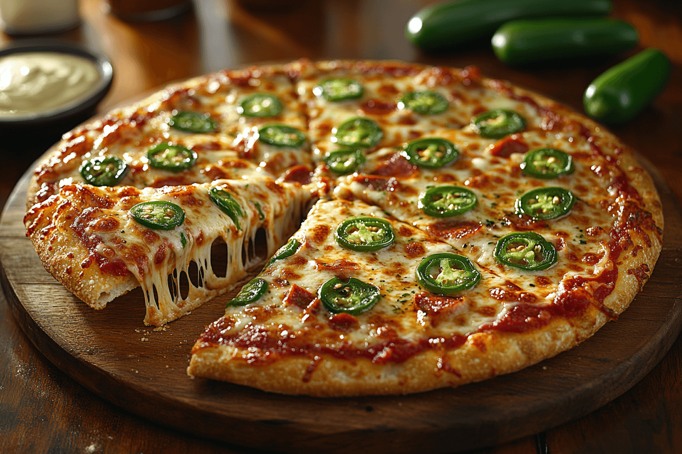 Alt: Featured image of a spicy jalapeno pizza with fresh toppings.