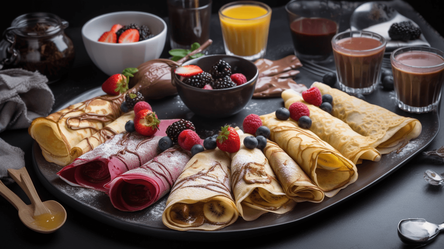 Assorted crepes with sweet and savory fillings