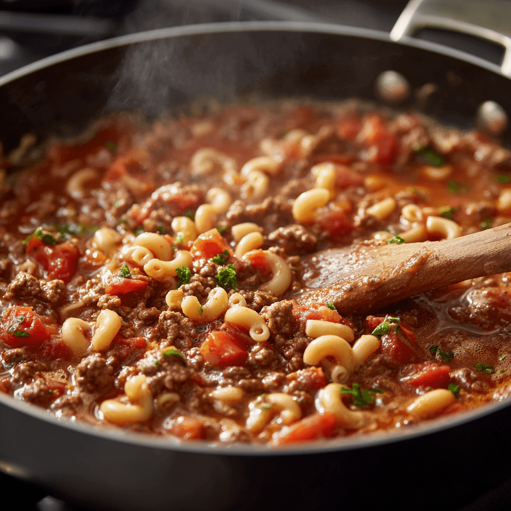 Cooking Old Fashioned Goulash in skillet