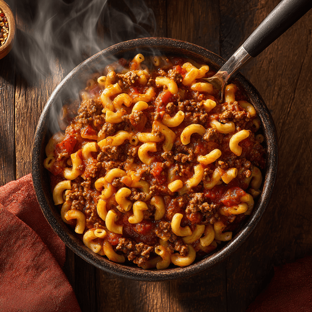 Old Fashioned Goulash in rustic bowl