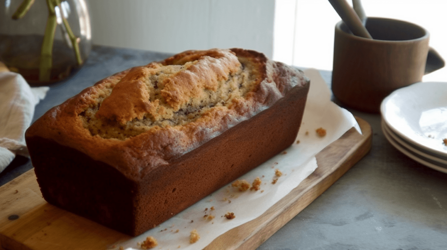 Joanna Gaines’ banana bread freshly baked on a wooden board