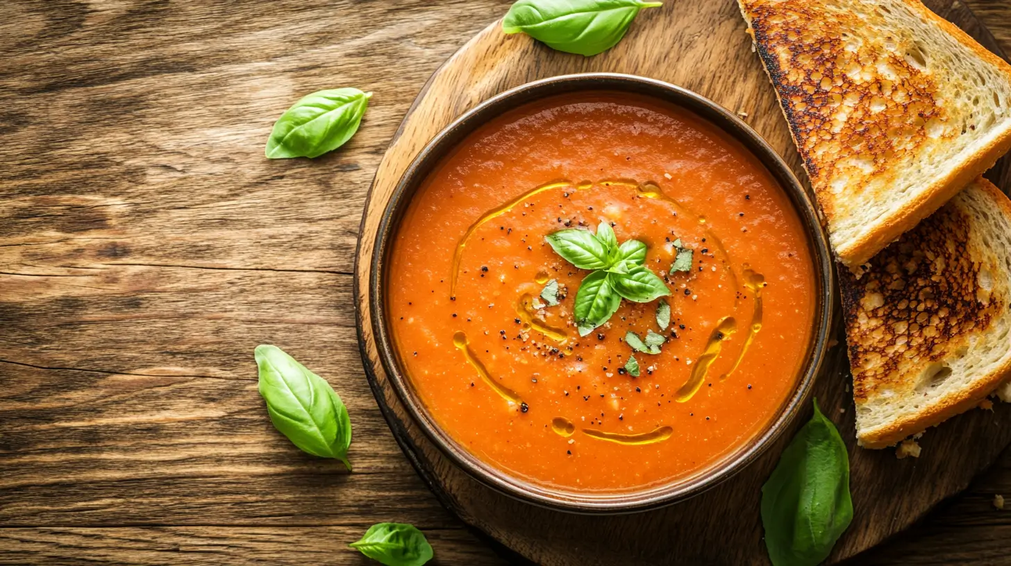 Creamy tomato soup with grilled cheese