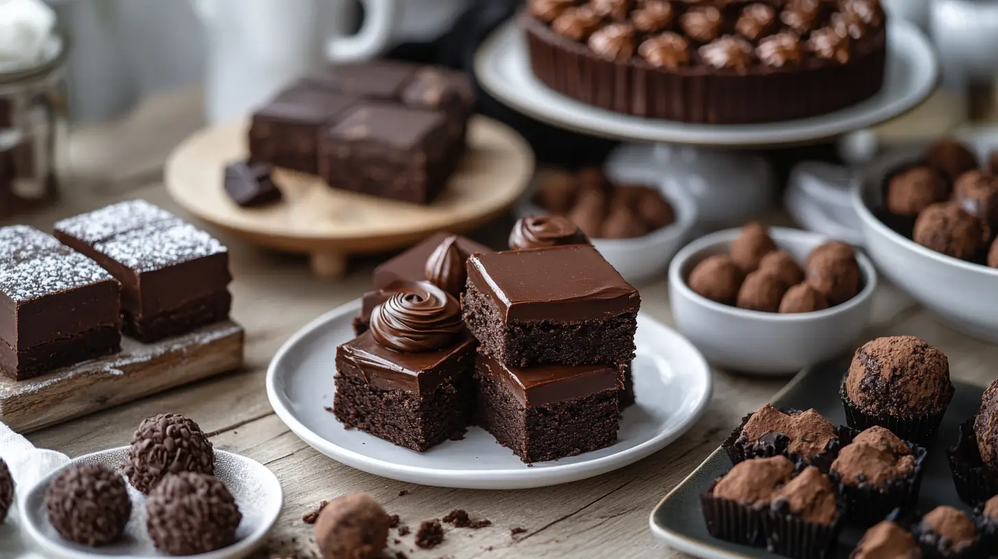 Assorted easy chocolate desserts on a table