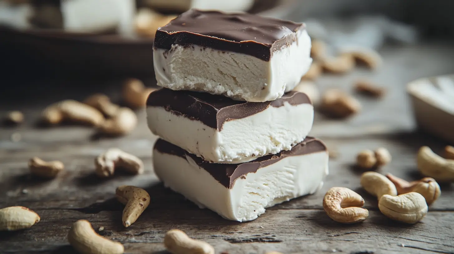 Creamy homemade cashew ice cream bars with chocolate