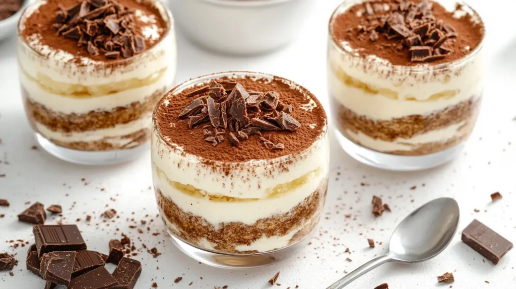 Individual chocolate tiramisu in glass cups