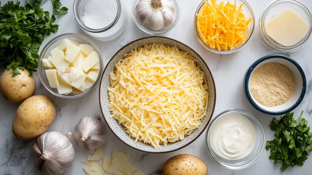 Ingredients for hash brown soup laid out on a table