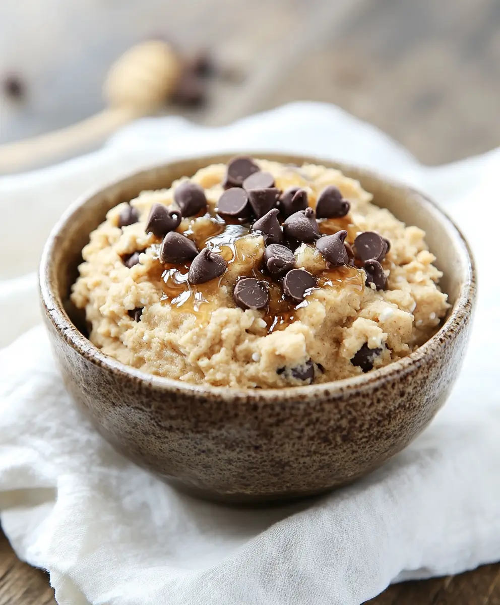 Protein cottage cheese cookie dough served in a rustic bowl with chocolate chips
