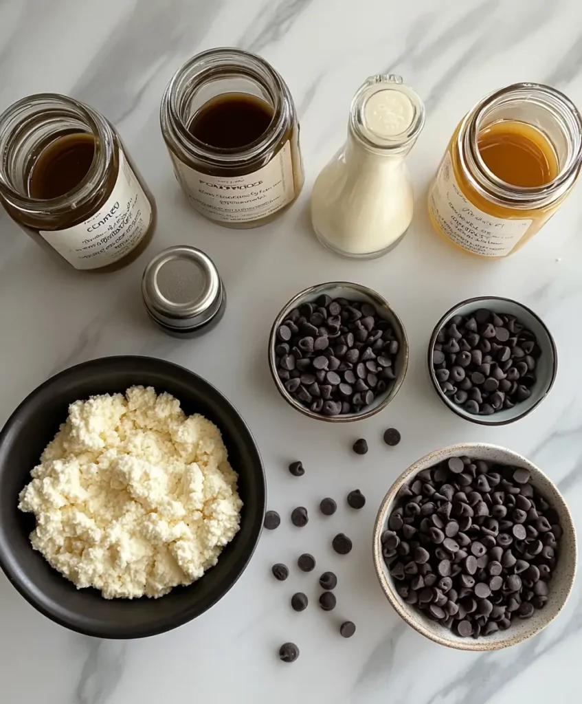 Flat lay of ingredients for protein cottage cheese cookie dough