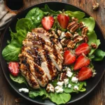 Longhorn-style grilled chicken and strawberry salad on a plate