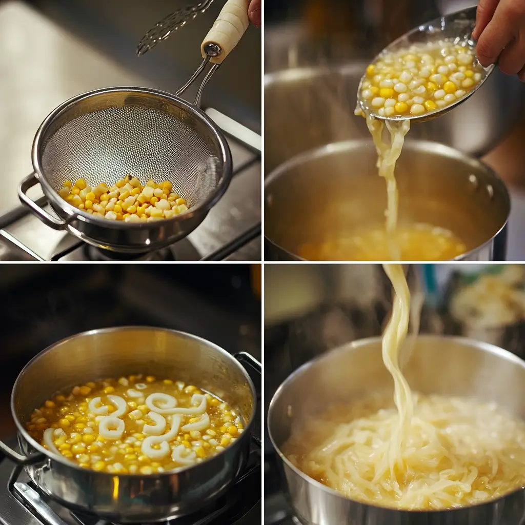 Cooking process of chilled corn soup in steps