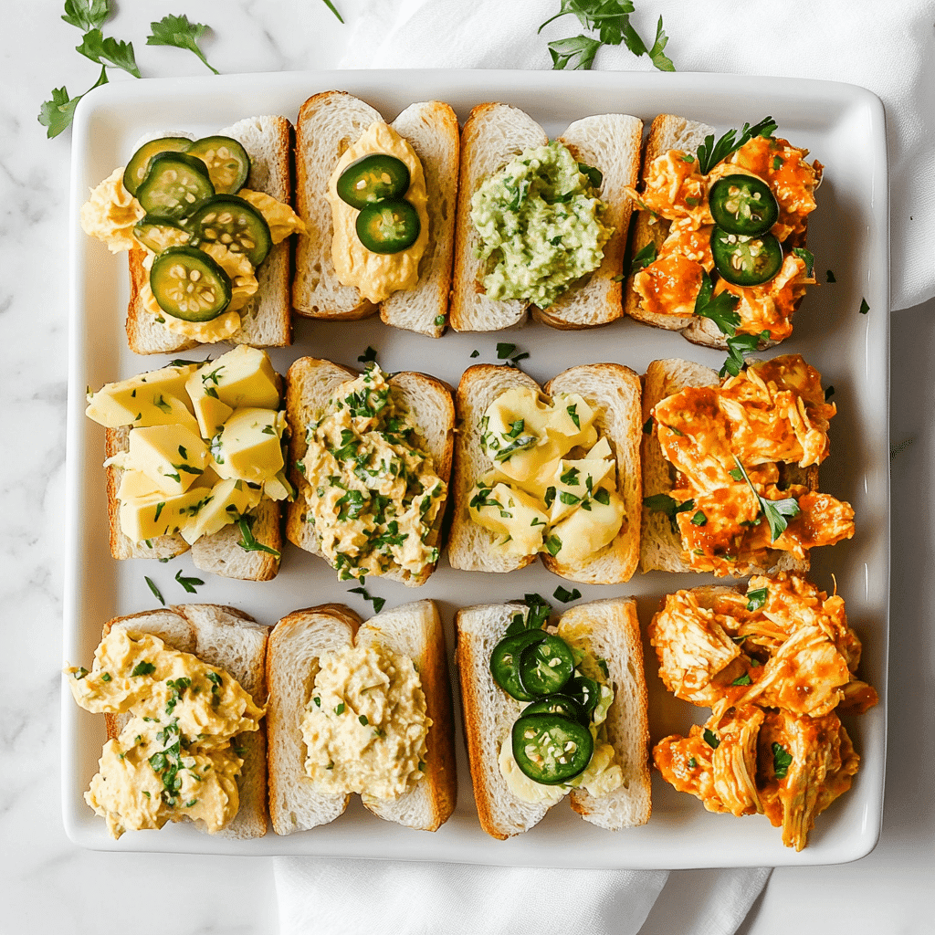 Assorted pickle sandwich variations on a serving platter