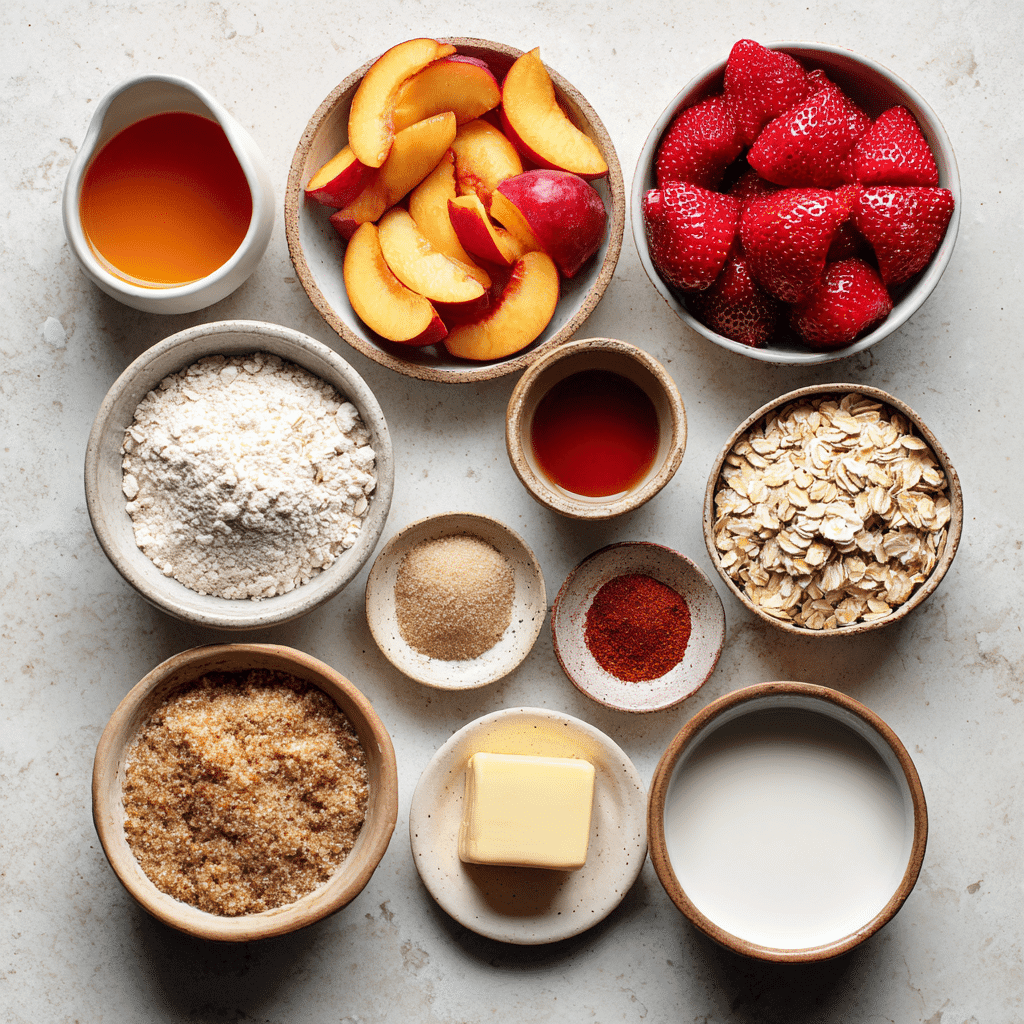 Ingredients for making strawberry nectarine crisp