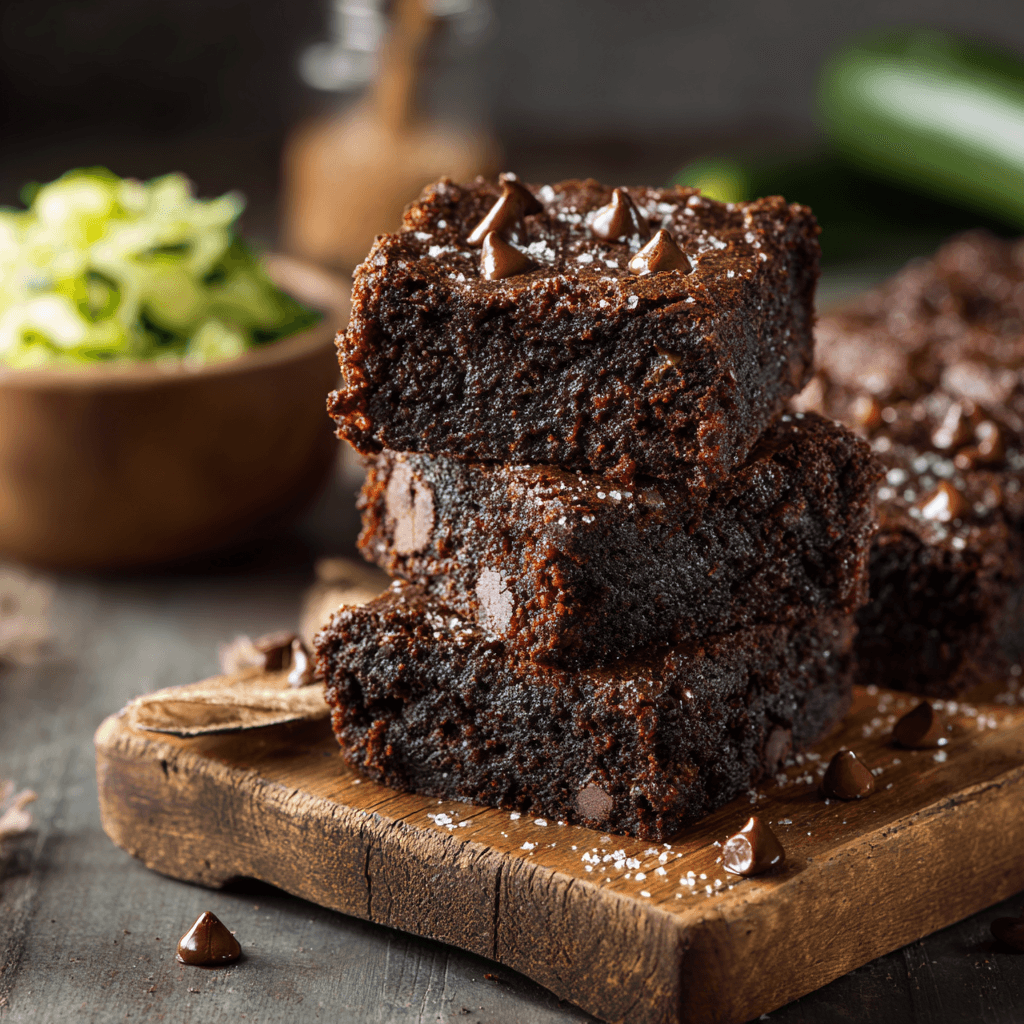 zucchini brownies freshly baked on board