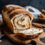 Cinnamon sugar sourdough bread sliced on board