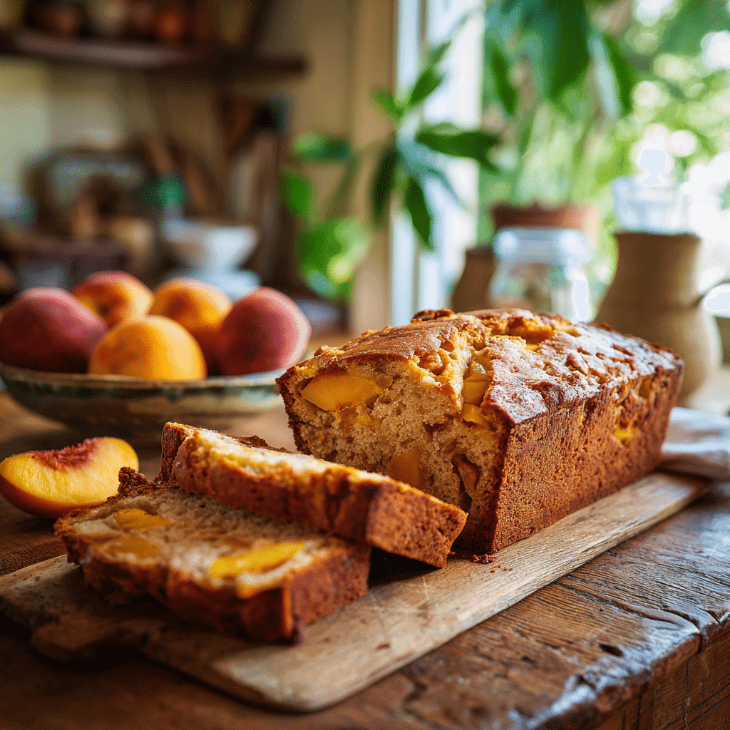 Peach Bread Recipe fresh loaf sliced