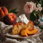 serving peach cake slice