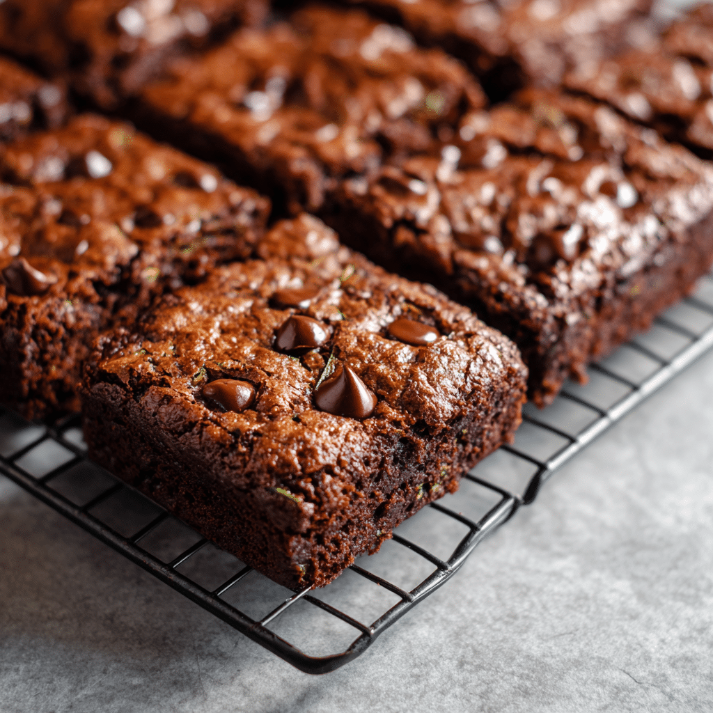 baked zucchini brownies cooling