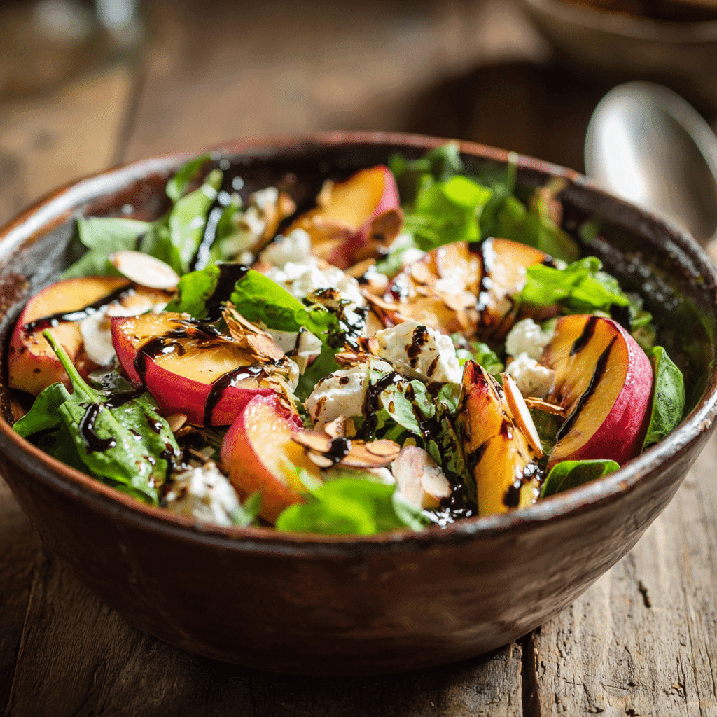 Peach nectarine salad with goat cheese and almonds