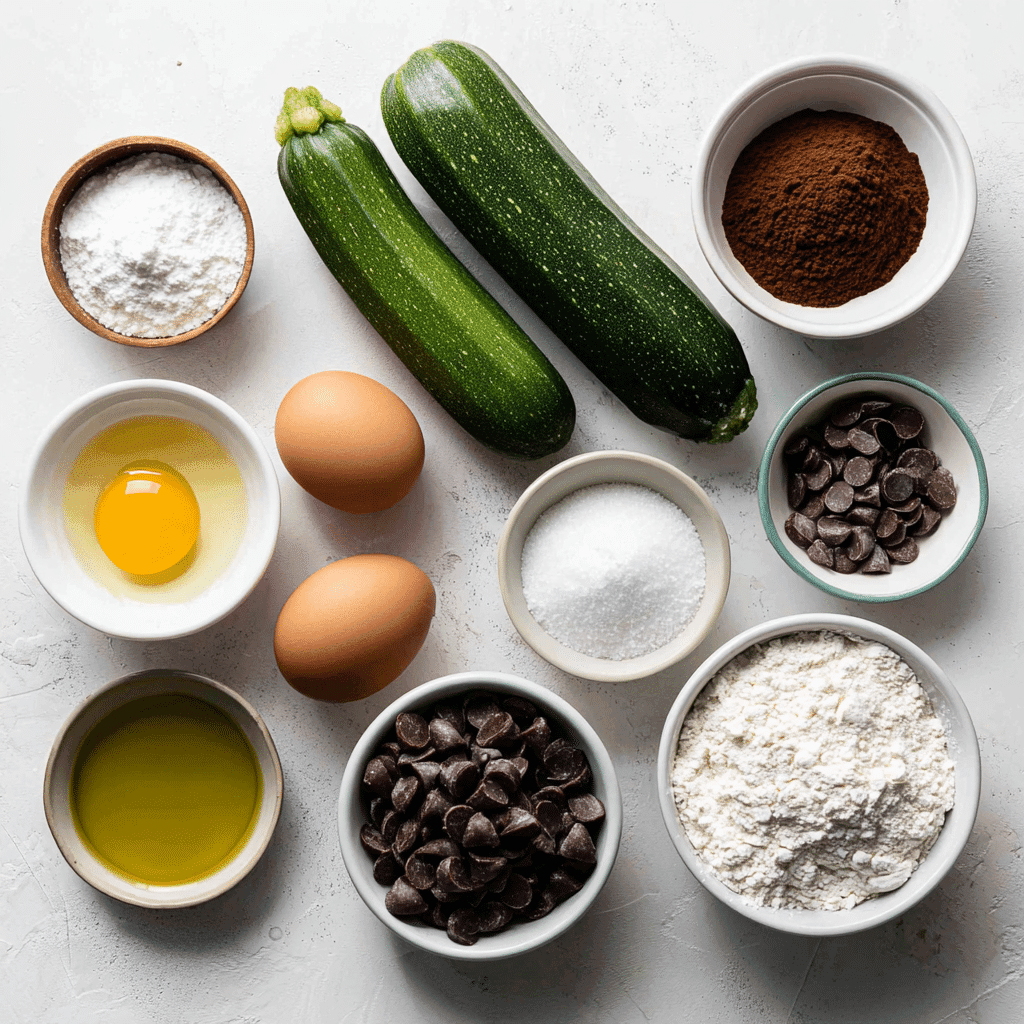 Chocolate zucchini bread ingredients on counter