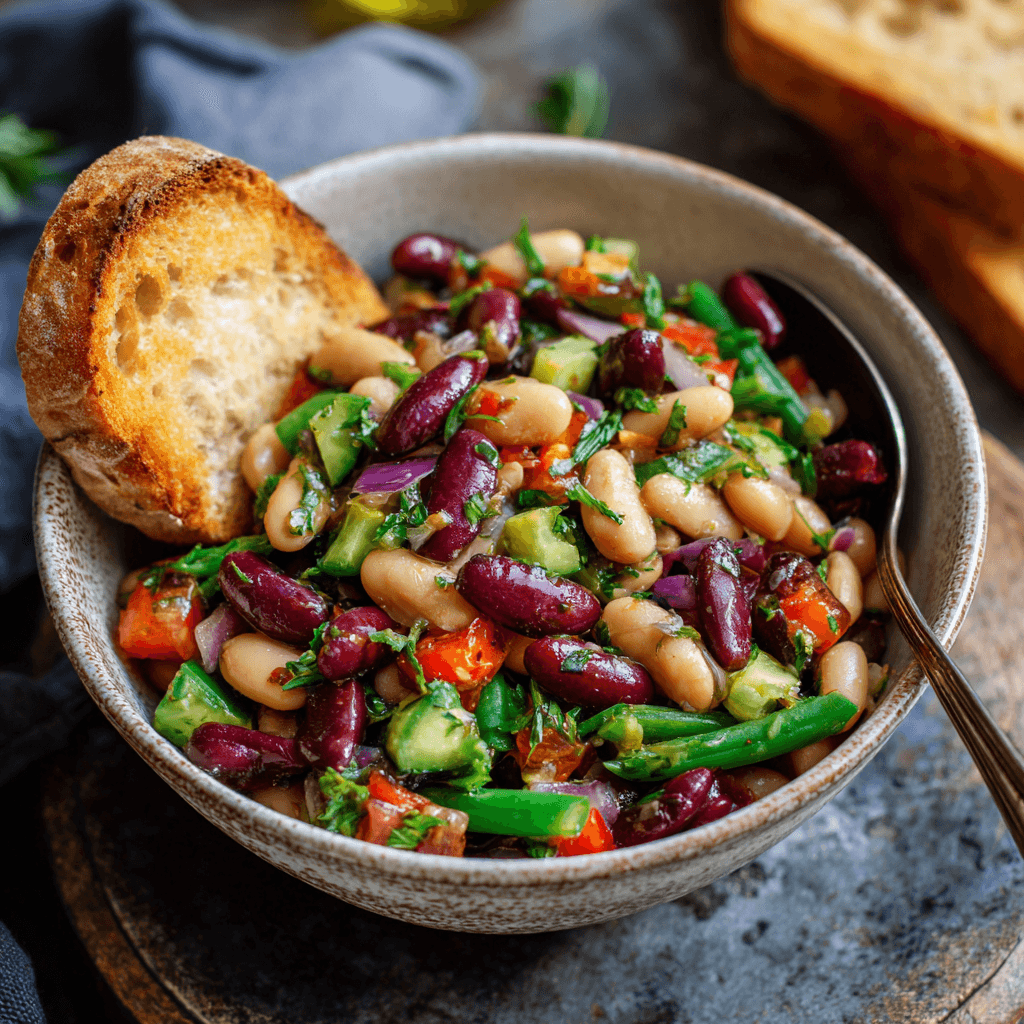 Served dense bean salad