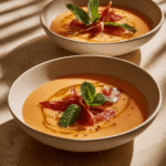 served cantaloupe gazpacho prosciutto