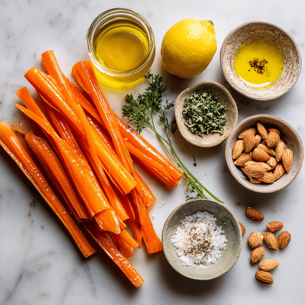 ribbon carrot salad ingredients flat lay