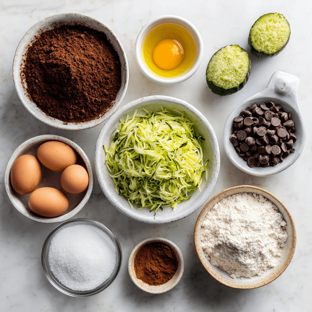 zucchini brownie ingredients flat lay