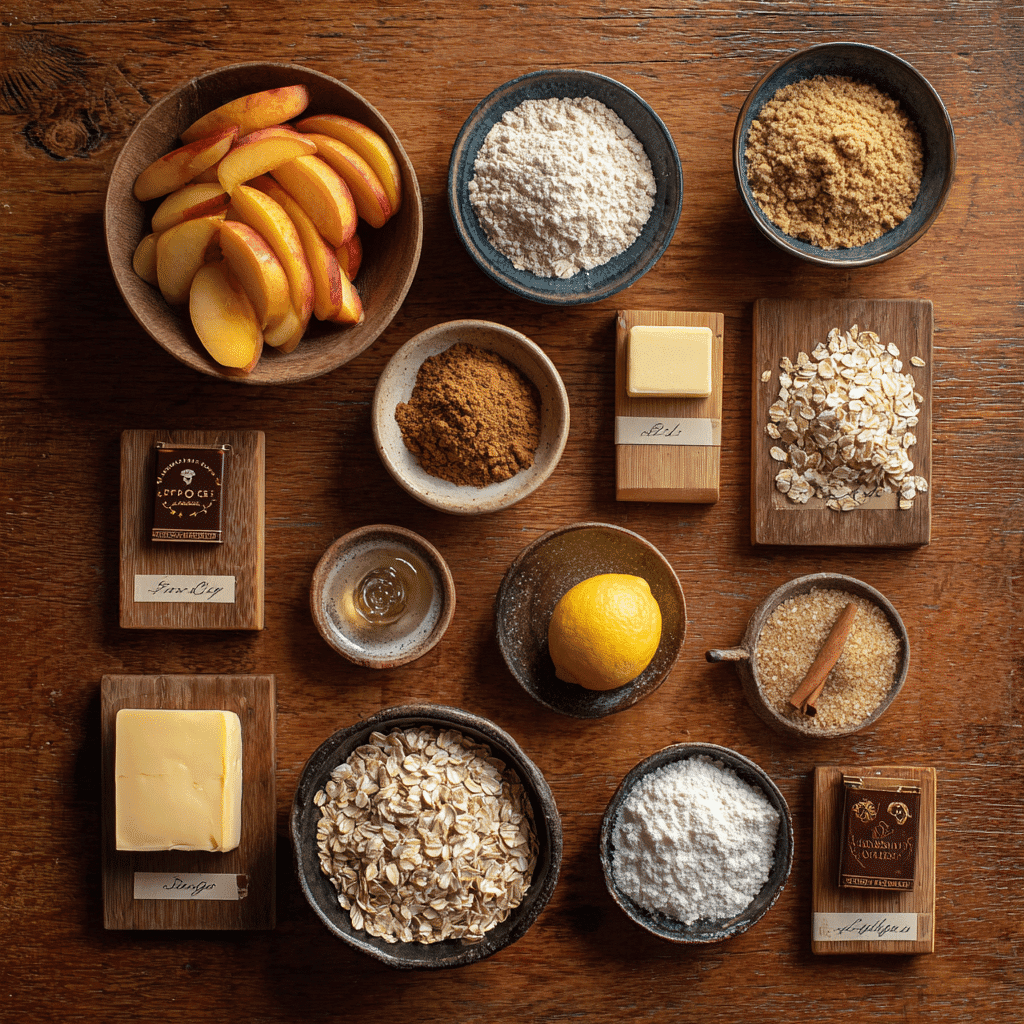 Nectarine Brown Sugar Crisp ingredients on a wooden table