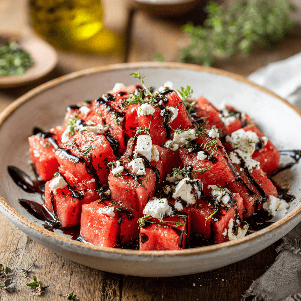 watermelon feta salad with balsamic glaze