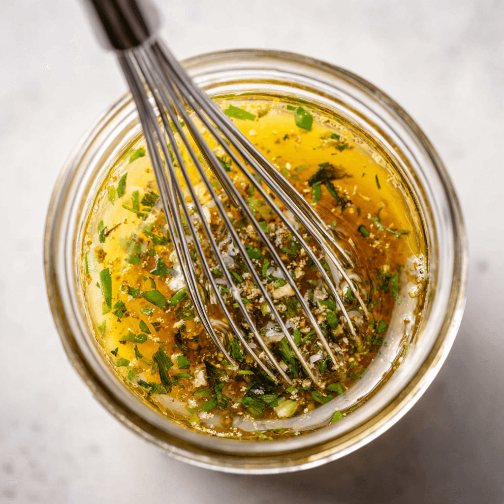 Making vinaigrette for bean salad