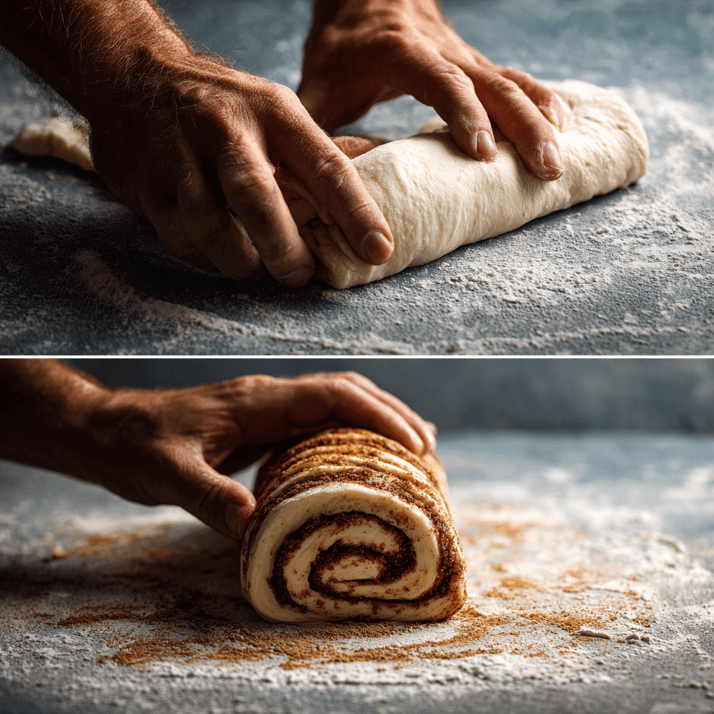 Rolling cinnamon swirl into sourdough