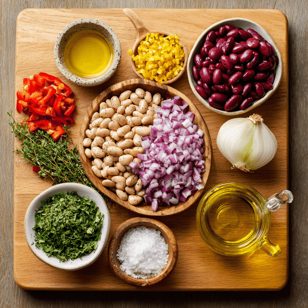 Ingredients for dense bean salad