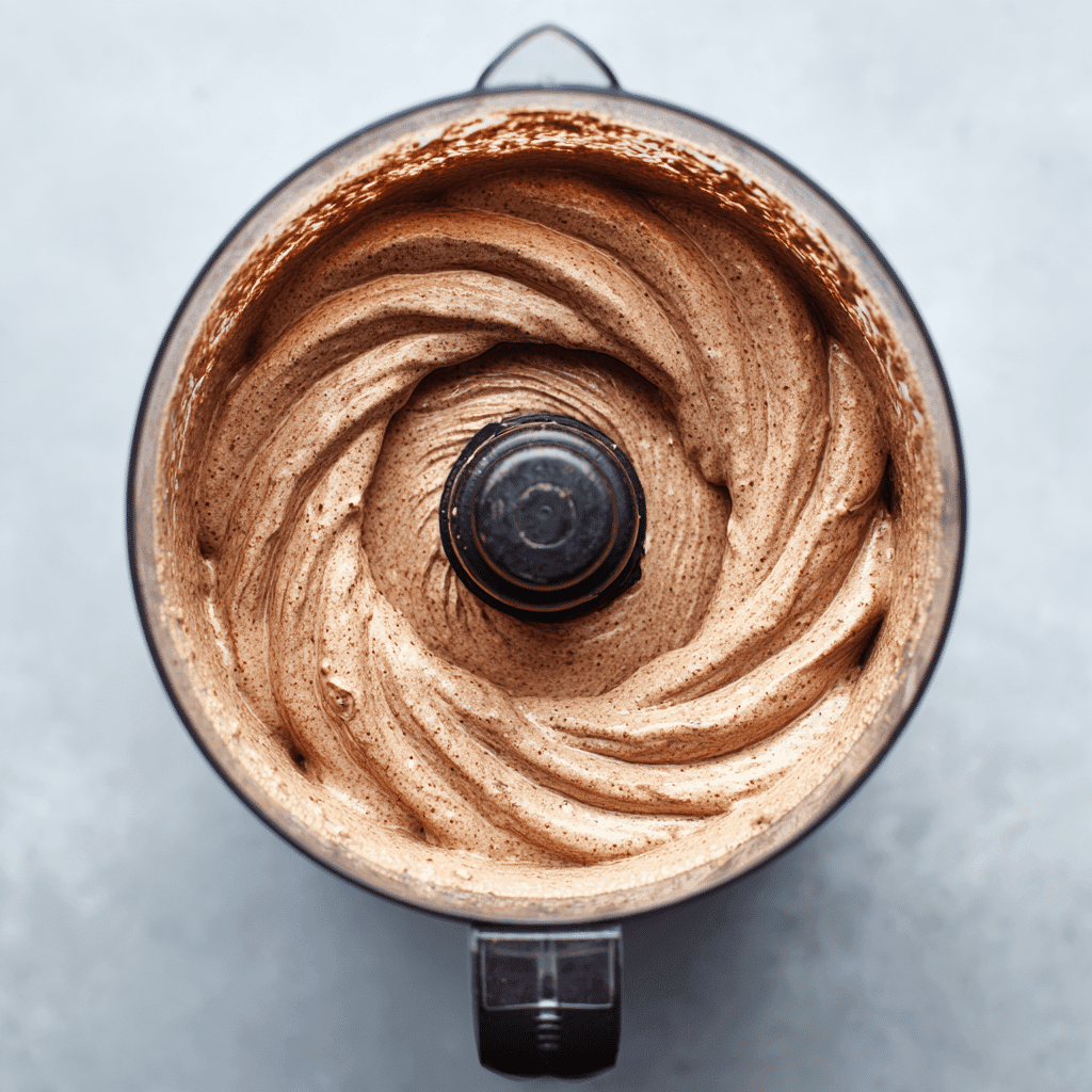 Blending chocolate cottage cheese mixture in food processor