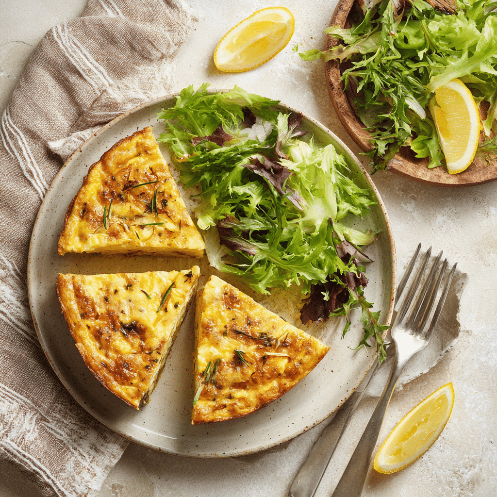 Plated frittata with salad