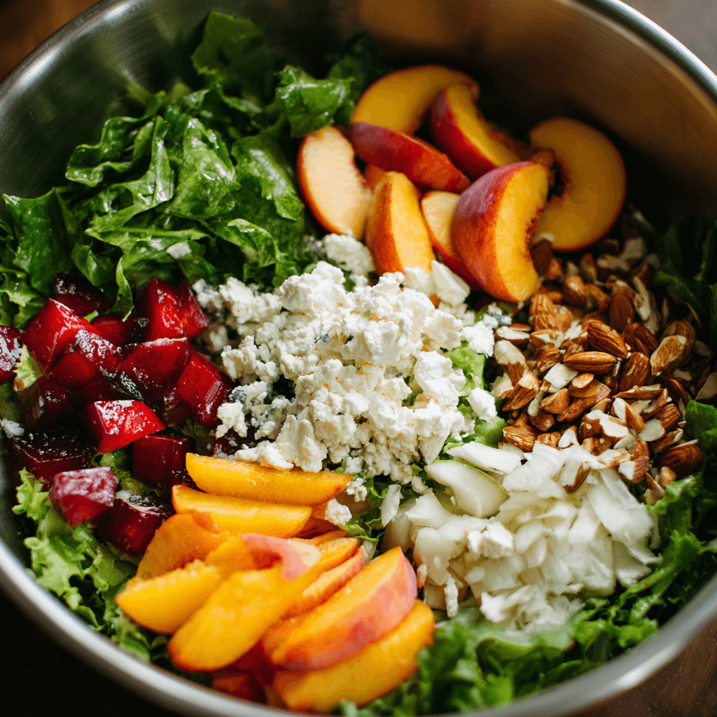 Assembling peach nectarine salad