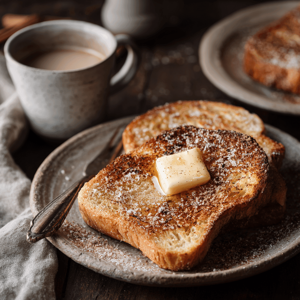 Toasted cinnamon sugar sourdough bread with butter