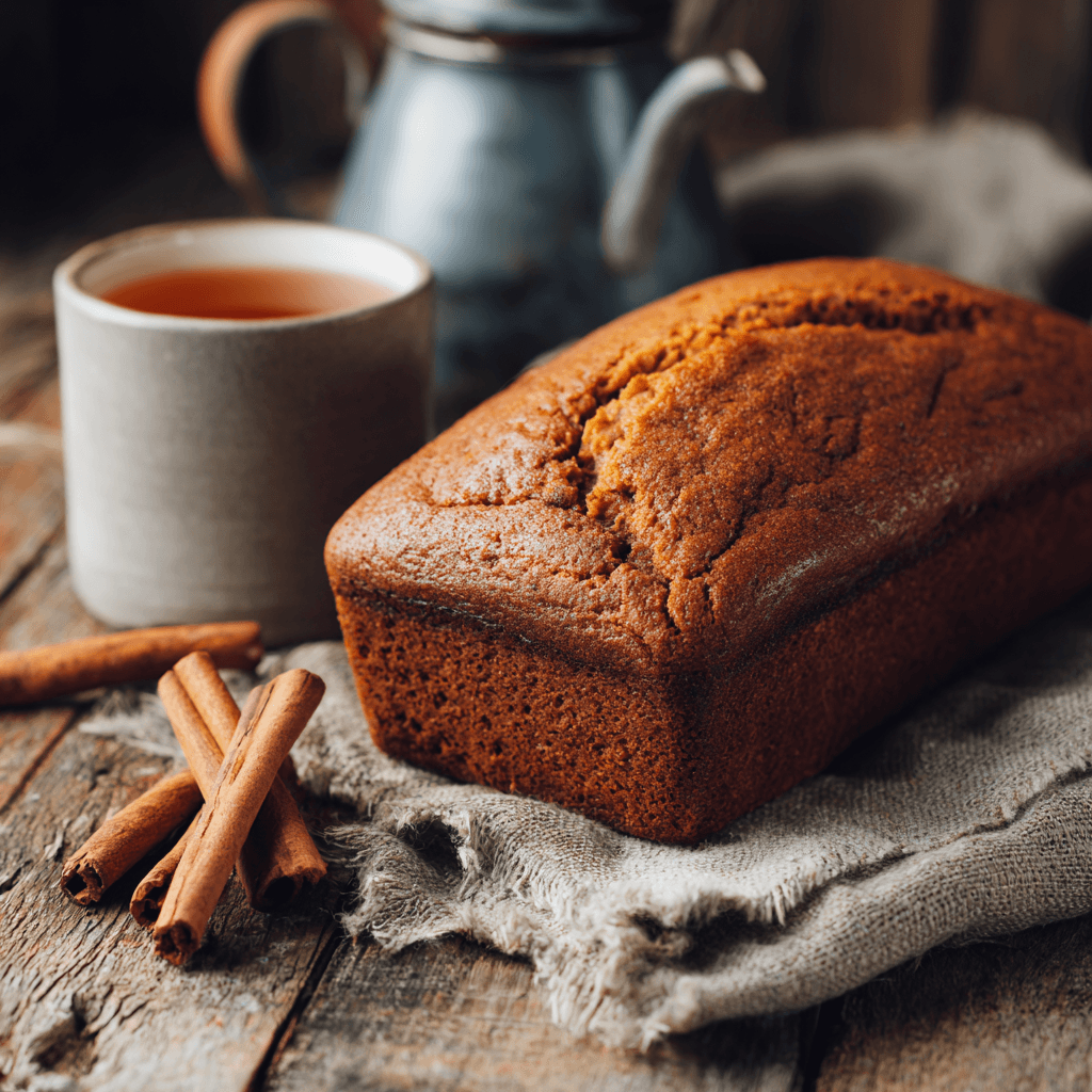 Moist brown sugar pumpkin loaf on a rustic table