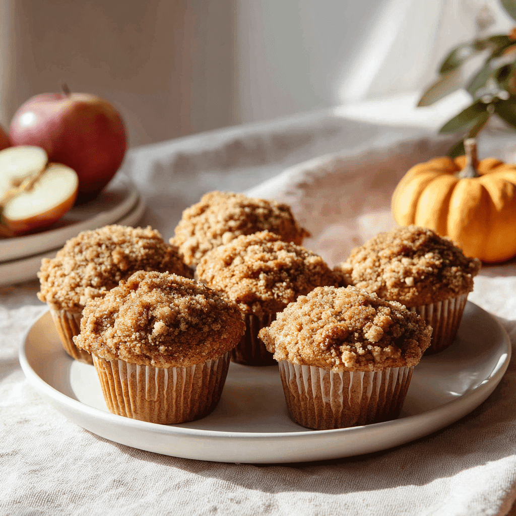 Apple Pumpkin Streusel Muffins fresh from oven with crumb topping