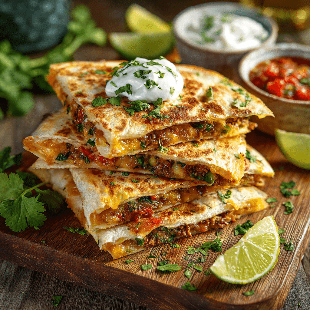 Served chile relleno quesadilla with sour cream and salsa