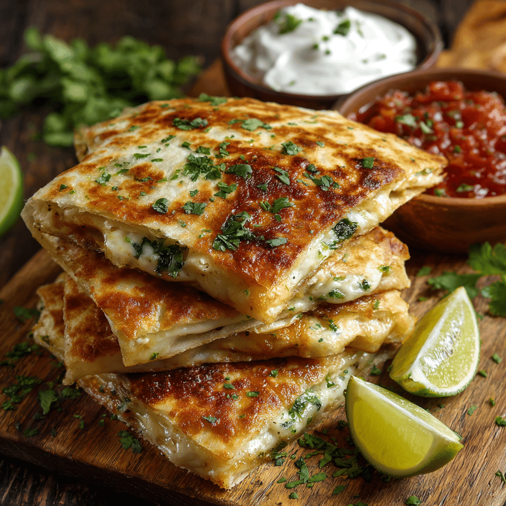 Chile Relleno Quesadilla sliced with roasted poblano