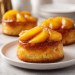 Mini Peach Upside Down Cakes Delight with caramelized peach topping on a plate.