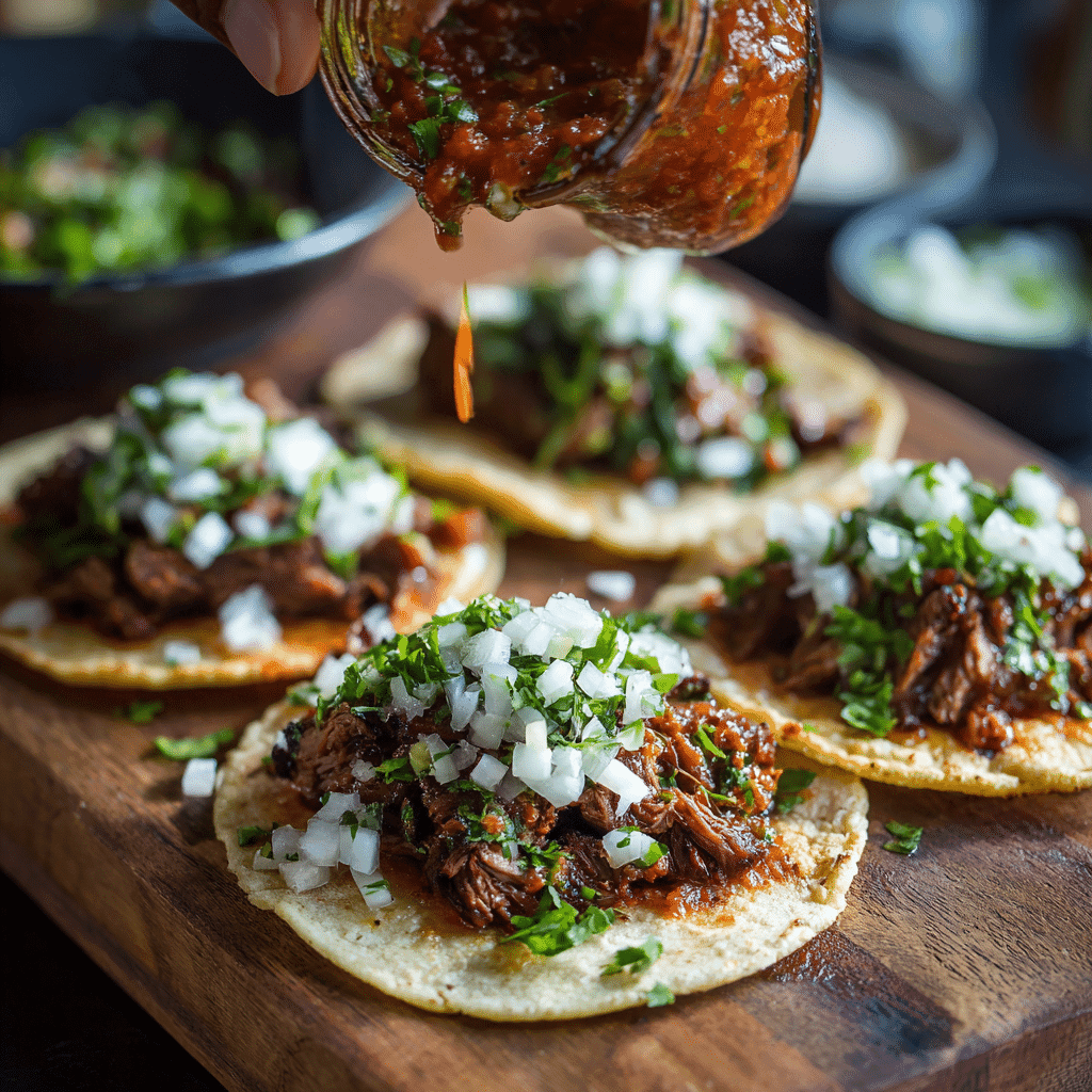 Adding toppings to Mexican Street Tacos