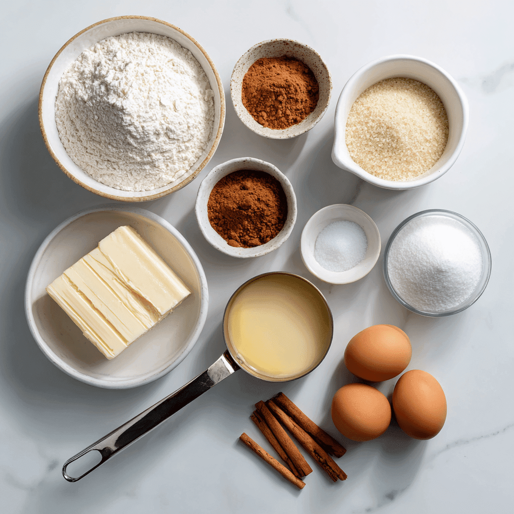Ingredients for Crispy Air Fryer Churro Bites arranged on a kitchen counter.