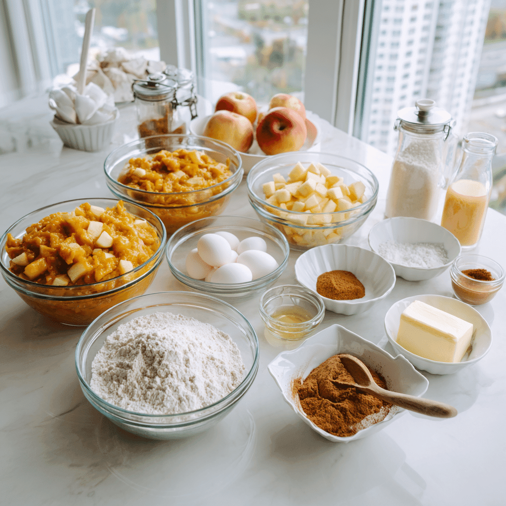 Apple Pumpkin Muffin ingredients laid out on counter